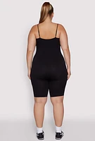Womens Plus Size Ribbed Knit Notch Neck Cami Romper, Black, Size 3X-4X