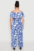 Womens Plus Tie Dye Off the Shoulder Jumpsuit, Blue,