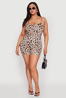 Womens Plus Size Leopard Print Cami Romper, Brown, Size 2X