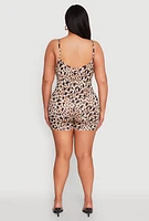 Womens Plus Size Leopard Print Cami Romper, Brown, Size 2X