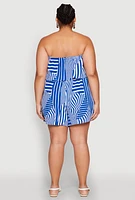 Womens Plus Size Assorted Stripe Print Ruffle Overlay Romper, Blue, Size 1X