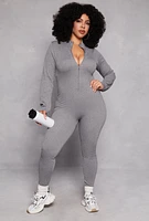 Womens Plus Size Half Zip Long Sleeve Catsuit, Grey, Size 2X-3X