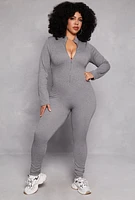 Womens Plus Size Half Zip Long Sleeve Catsuit, Grey, Size 2X-3X