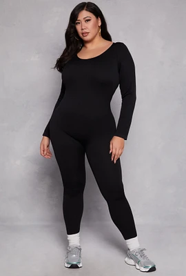 Womens Plus Ribbed Knit Long Sleeve Catsuit,