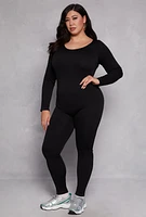 Womens Plus Ribbed Knit Long Sleeve Catsuit,