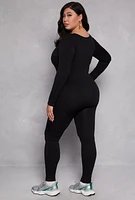 Womens Plus Ribbed Knit Long Sleeve Catsuit,