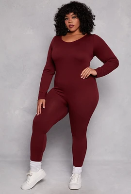 Womens Plus Ribbed Knit Long Sleeve Catsuit,