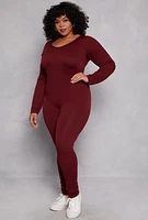 Womens Plus Ribbed Knit Long Sleeve Catsuit,