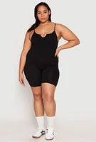 Womens Plus Size Notch Neck Cami Romper, Black, Size 3X