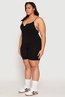 Womens Plus Size Notch Neck Cami Romper, Black, Size 3X