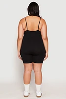 Womens Plus Size Notch Neck Cami Romper, Black, Size 3X