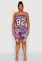 Womens Plus Size Queen 82 Vibes Print Tube Romper, Multi, Size 2X
