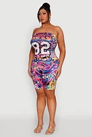Womens Plus Size Queen 82 Vibes Print Tube Romper, Multi, Size 2X