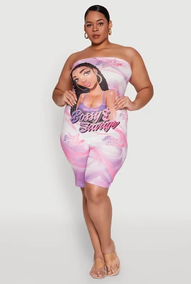Womens Plus Size Bossy and Savage Graphic Tube Romper, Multi, Size 3X
