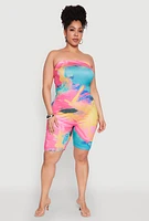 Womens Plus Size Paint Splatter Tube Romper, Multi, Size 1X