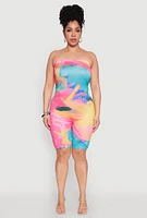 Womens Plus Size Paint Splatter Tube Romper, Multi, Size 1X