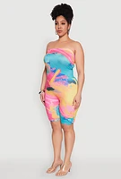 Womens Plus Size Paint Splatter Tube Romper, Multi, Size 1X