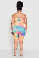 Womens Plus Size Paint Splatter Tube Romper, Multi, Size 1X