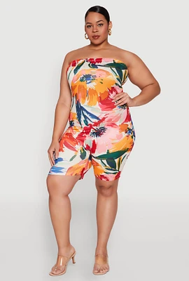Womens Plus Size Floral Print Biker Romper, Multi, Size 1X