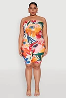 Womens Plus Size Floral Print Biker Romper, Multi, Size 1X