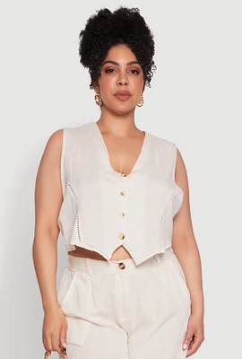 Womens Plus Trendy Linen Crochet Detail Cropped Vest, 3X