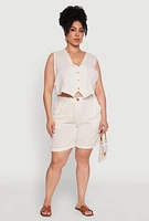 Womens Plus Trendy Linen Crochet Detail Cropped Vest, 3X