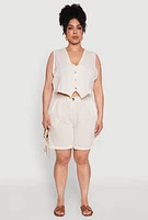 Womens Plus Trendy Linen Crochet Detail Cropped Vest, 3X