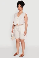 Womens Plus Trendy Linen Crochet Detail Cropped Vest, 3X