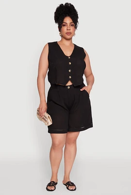 Womens Plus Trendy Crochet Detail High Waisted Shorts, 1X