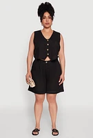 Womens Plus Trendy Crochet Detail High Waisted Shorts, 1X