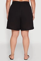 Womens Plus Trendy Crochet Detail High Waisted Shorts, 1X