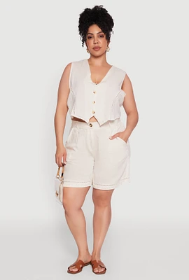 Womens Plus Trendy Crochet Detail High Waisted Shorts,