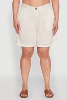 Womens Plus Trendy Crochet Detail High Waisted Shorts,