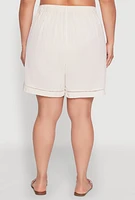 Womens Plus Trendy Crochet Detail High Waisted Shorts, Beige,