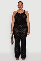 Womens Plus Size Crochet Diamond Knit Cami, Black, Size 1X