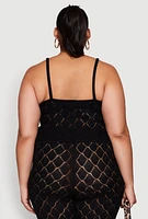 Womens Plus Size Crochet Diamond Knit Cami, Black, Size 1X