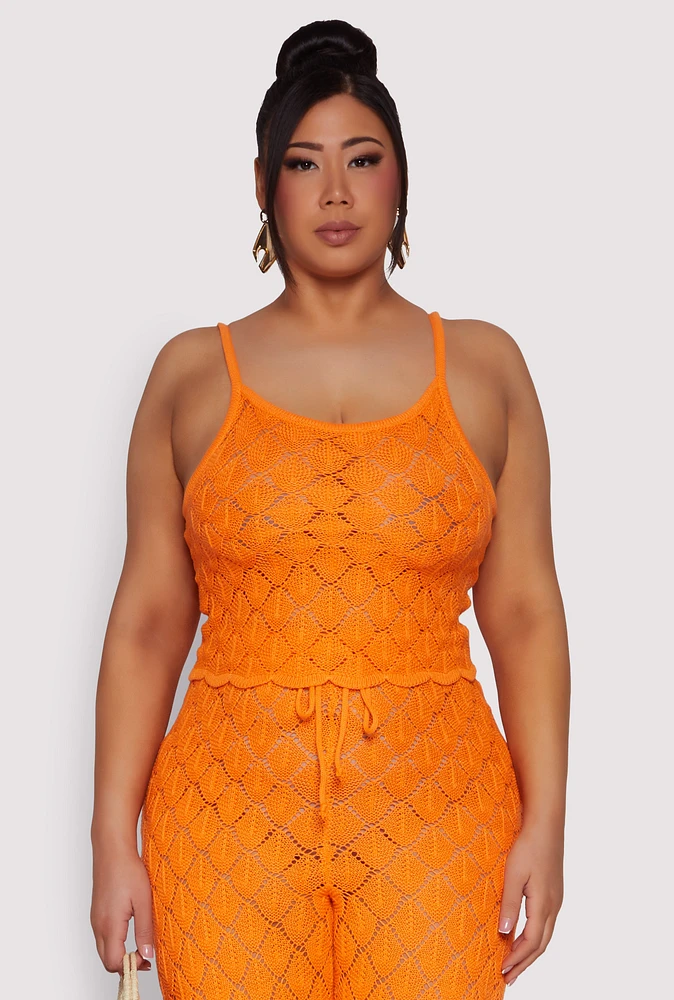 Womens Plus Crochet Diamond Knit Cami,