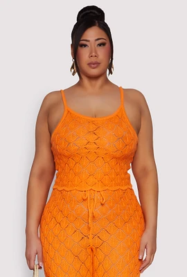 Womens Plus Crochet Diamond Knit Cami,