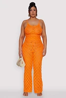 Womens Plus Crochet Diamond Knit Cami,