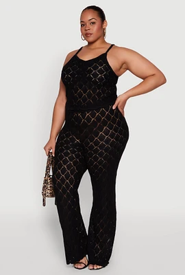 Womens Plus Crochet Diamond Knit Pants,