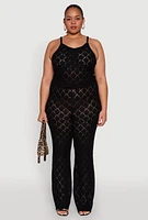 Womens Plus Crochet Diamond Knit Pants,