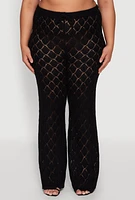 Womens Plus Crochet Diamond Knit Pants,