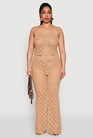 Womens Plus Size Crochet Diamond Knit Pants, Beige, Size 1X