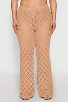 Womens Plus Size Crochet Diamond Knit Pants, Beige, Size 1X