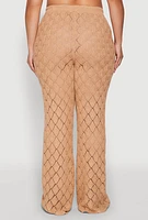Womens Plus Size Crochet Diamond Knit Pants, Beige, Size 1X