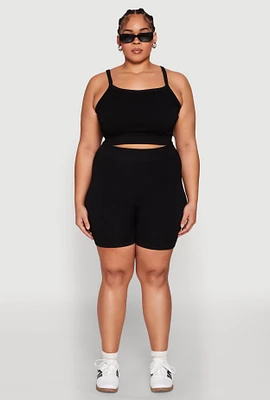 Womens Plus Seamless Rib Knit Cami and Biker Shorts, 2X-3X