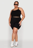 Womens Plus Seamless Rib Knit Cami and Biker Shorts, 2X-3X