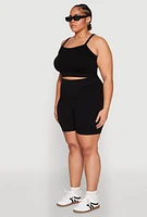 Womens Plus Seamless Rib Knit Cami and Biker Shorts, 2X-3X