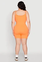 Womens Plus Size Seamless Rib Knit Cami and Biker Shorts, Orange, Size 2X-3X