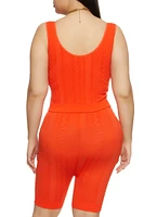 Womens Plus Size Textured Knit Cropped Tank Top and Biker Shorts Set, Orange, Size 2X